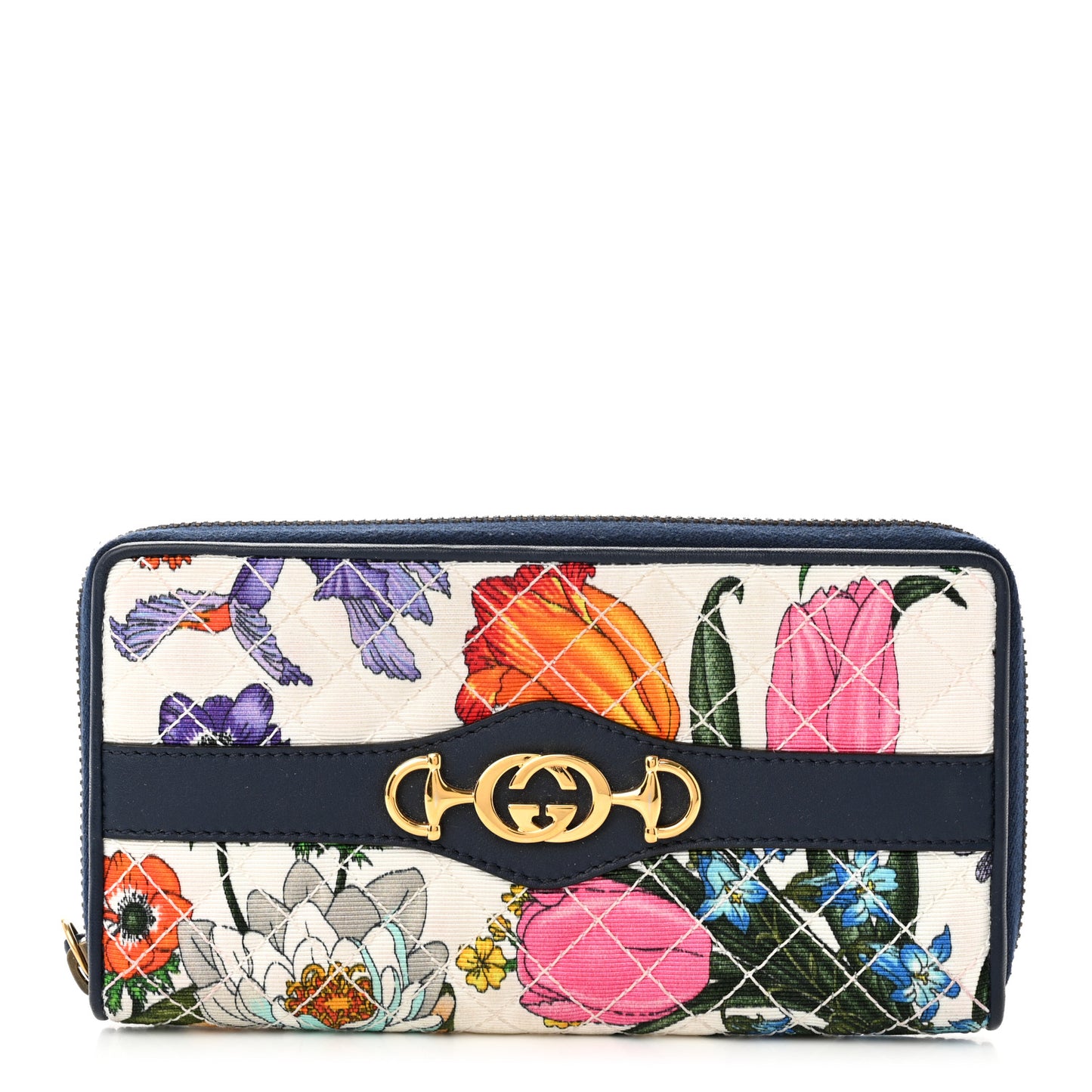Canvas Flora Floral Trapuntata Zumi Zip Around Wallet Great White Multicolor Blue Agata