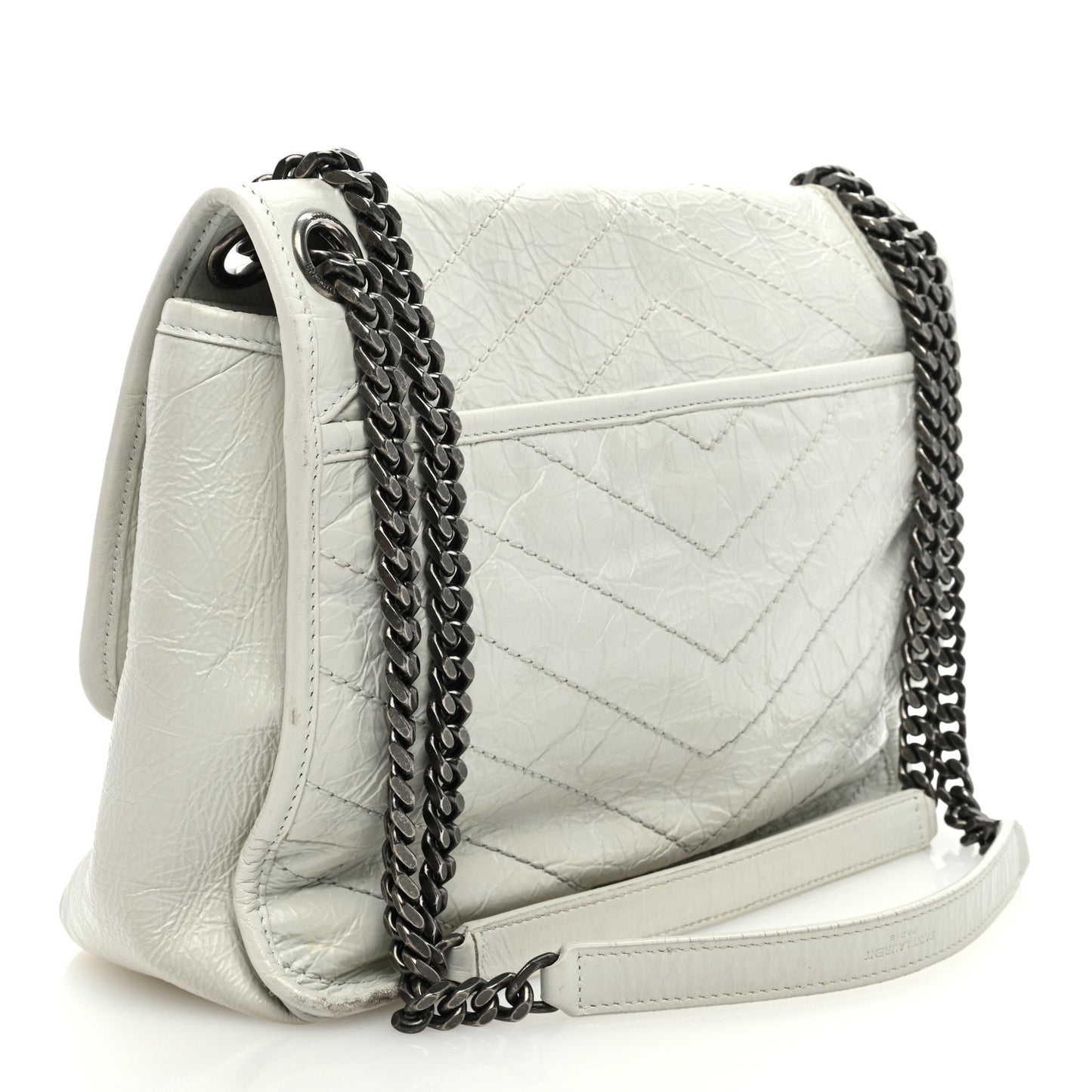 Crinkled Calfskin Matelasse Monogram Medium Niki Chain Satchel Dirty White