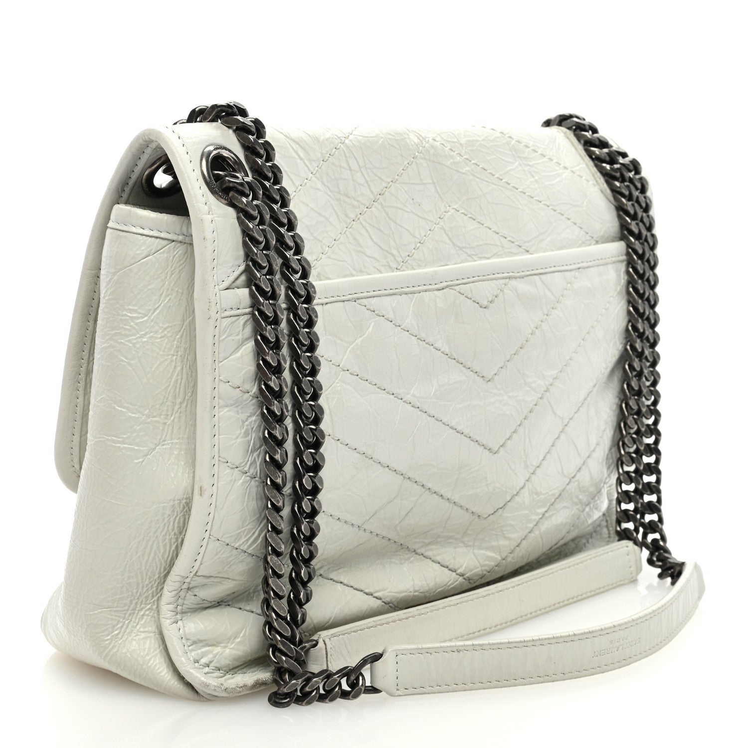 Saint Laurent Crinkled Calfskin Matelasse Monogram Medium Niki Chain Satchel Dirty White 2 of 8