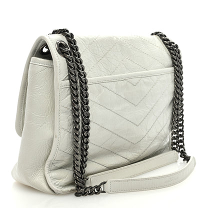 Saint Laurent Crinkled Calfskin Matelasse Monogram Medium Niki Chain Satchel Dirty White 2 of 8