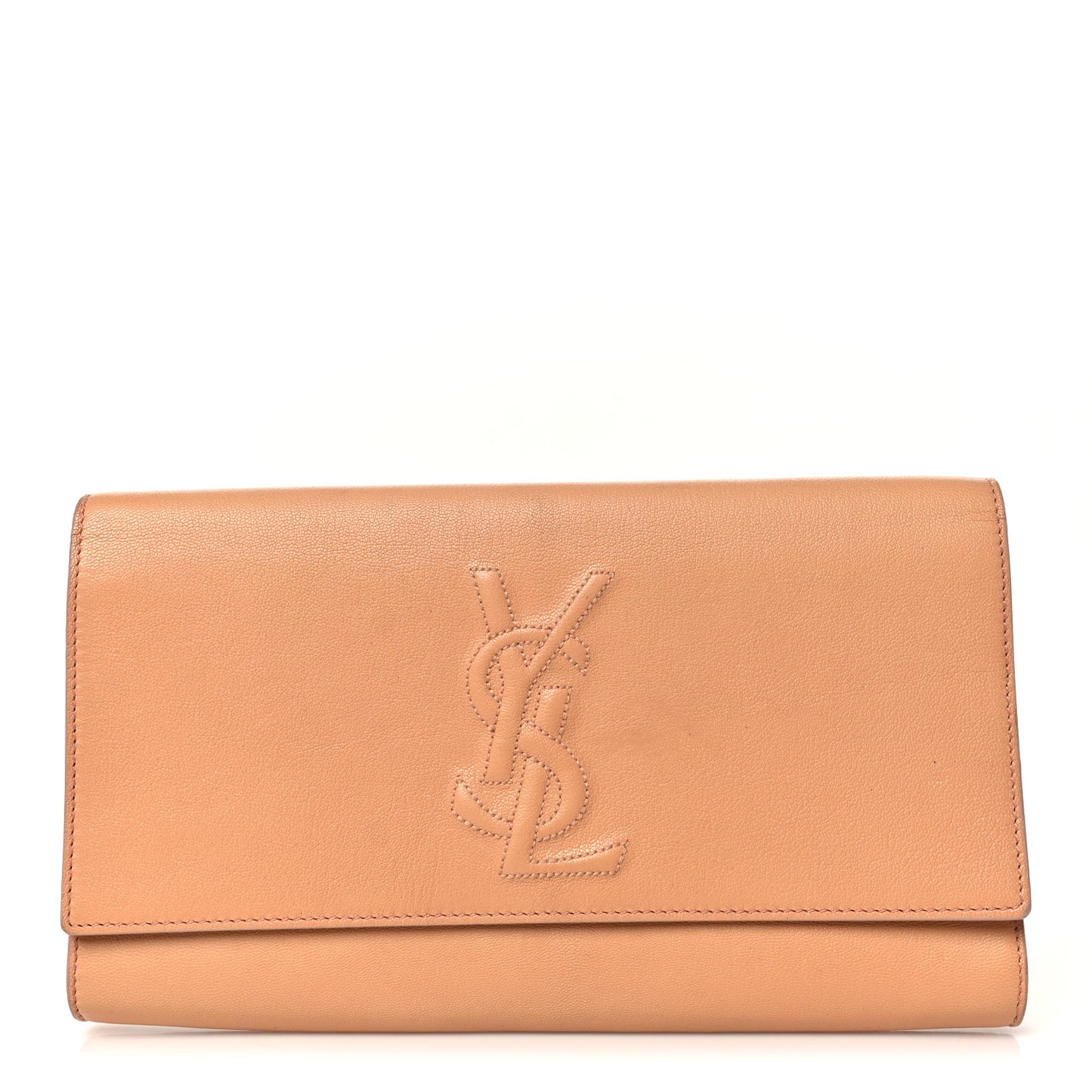 Textured Calfskin Monogram Large Belle De Jour Clutch Beige