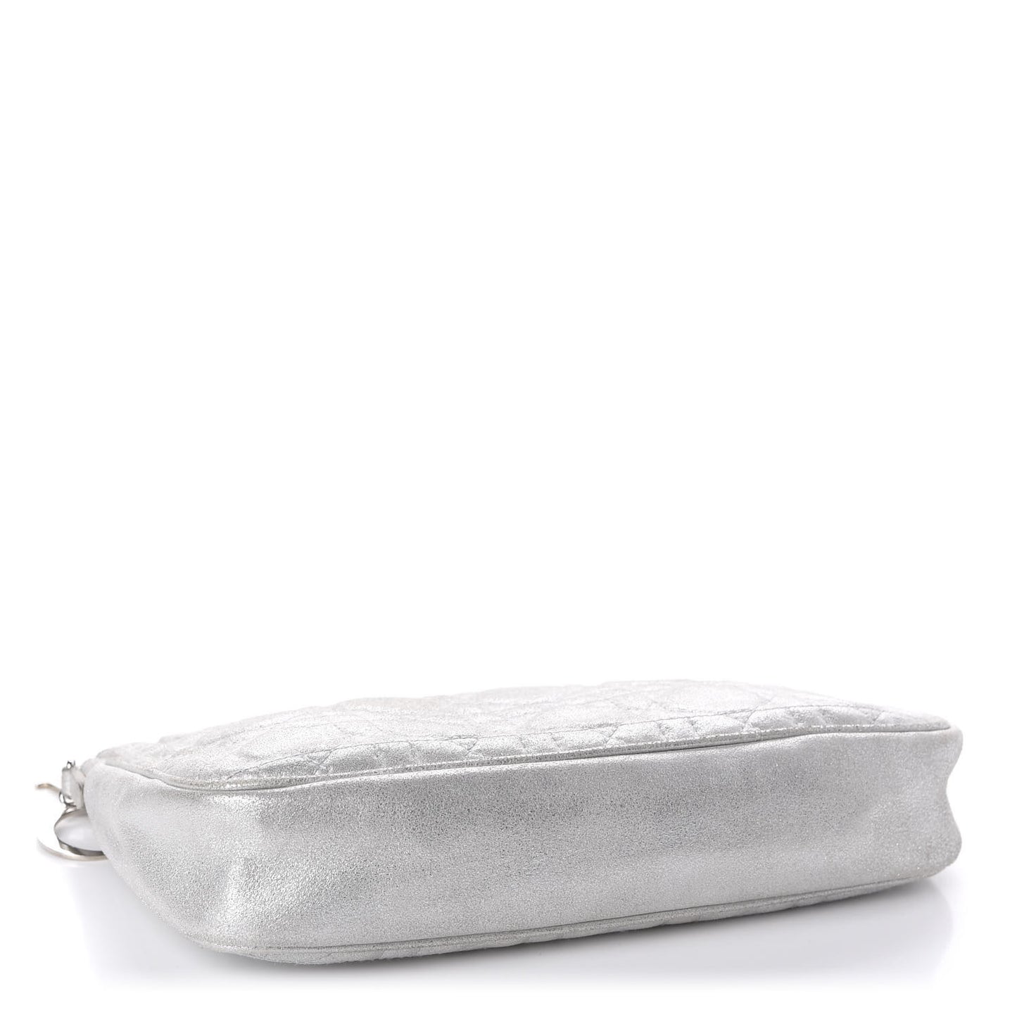 Metallic Lambskin Cannage Chain Pouch Silver