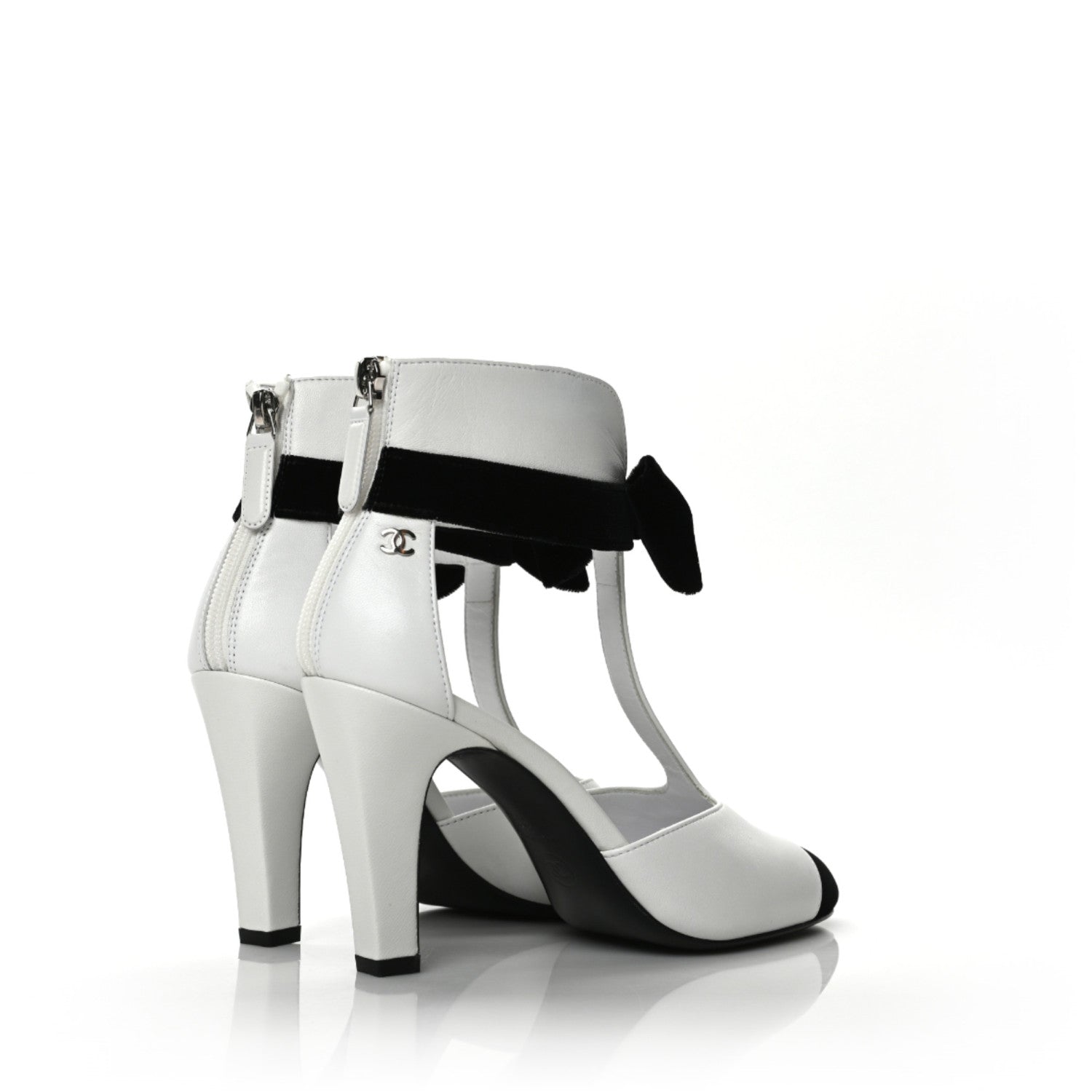 Chanel Lambskin Velvet Cap Toe Bow Pumps 36 Black White 3 of 9