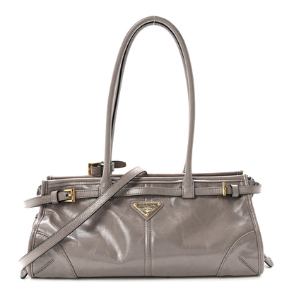 Prada Glossy Calfskin Triangle Medium Bonnie Shoulder Bag Peltro 1 of 9
