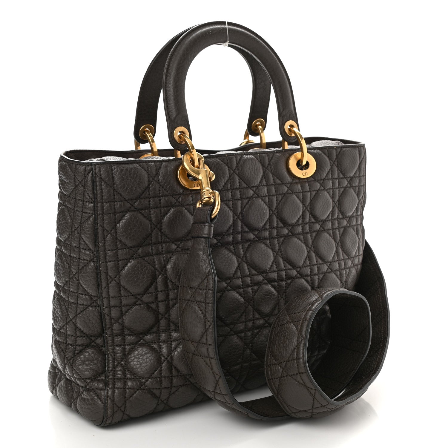 Christian Dior Grained Calfskin Cannage Large Lady Dior Brown 3 of 8