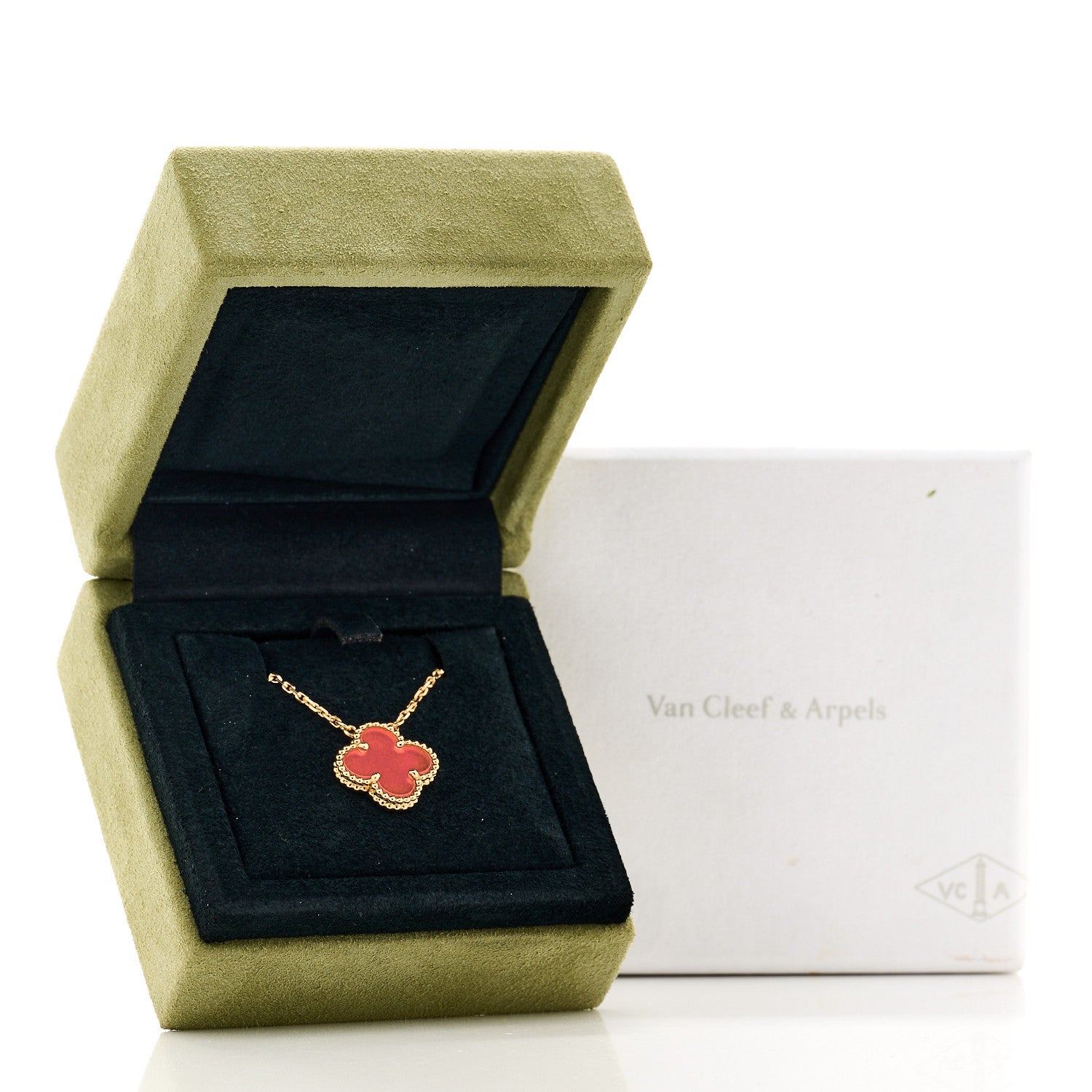 Van Cleef & Arpels 18K Yellow Gold Carnelian Vintage Alhambra Pendant Necklace 6 of 6