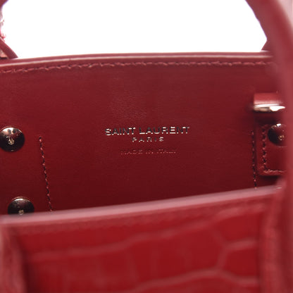 Saint Laurent Calfskin Crocodile Embossed Nano Sac De Jour Dark Red 6 of 7