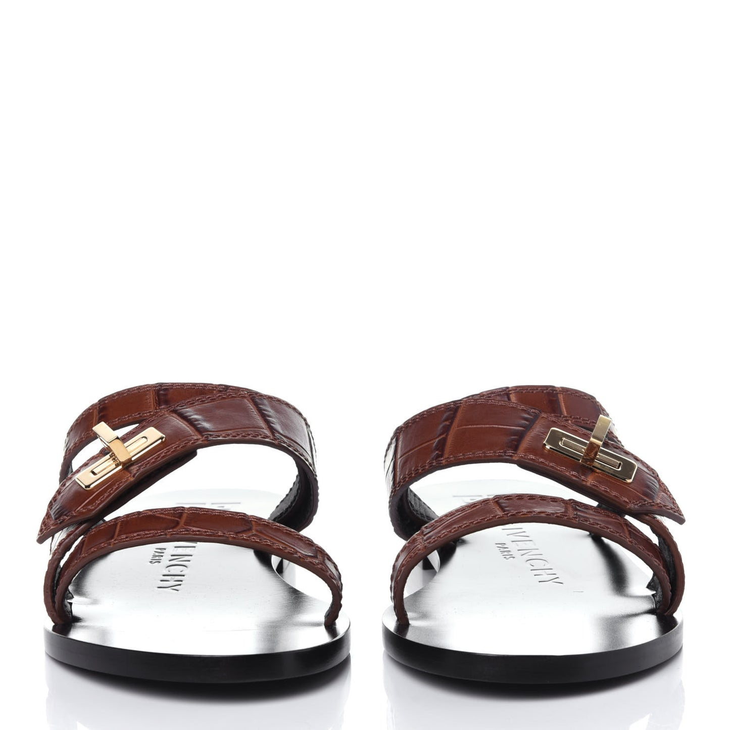 Calfskin Crocodile Embossed Eden Slides 37 Light Brown
