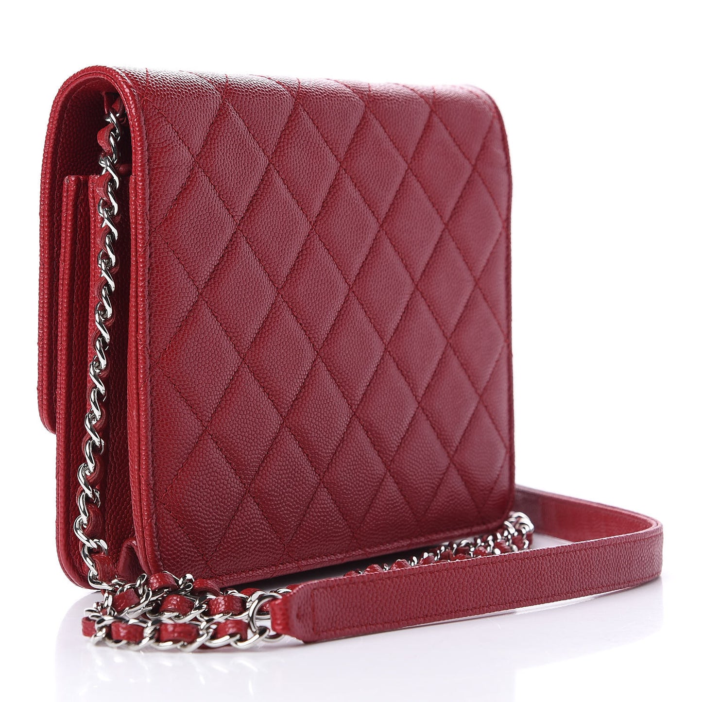 Caviar Quilted Square Wallet On Chain WOC Dark Red