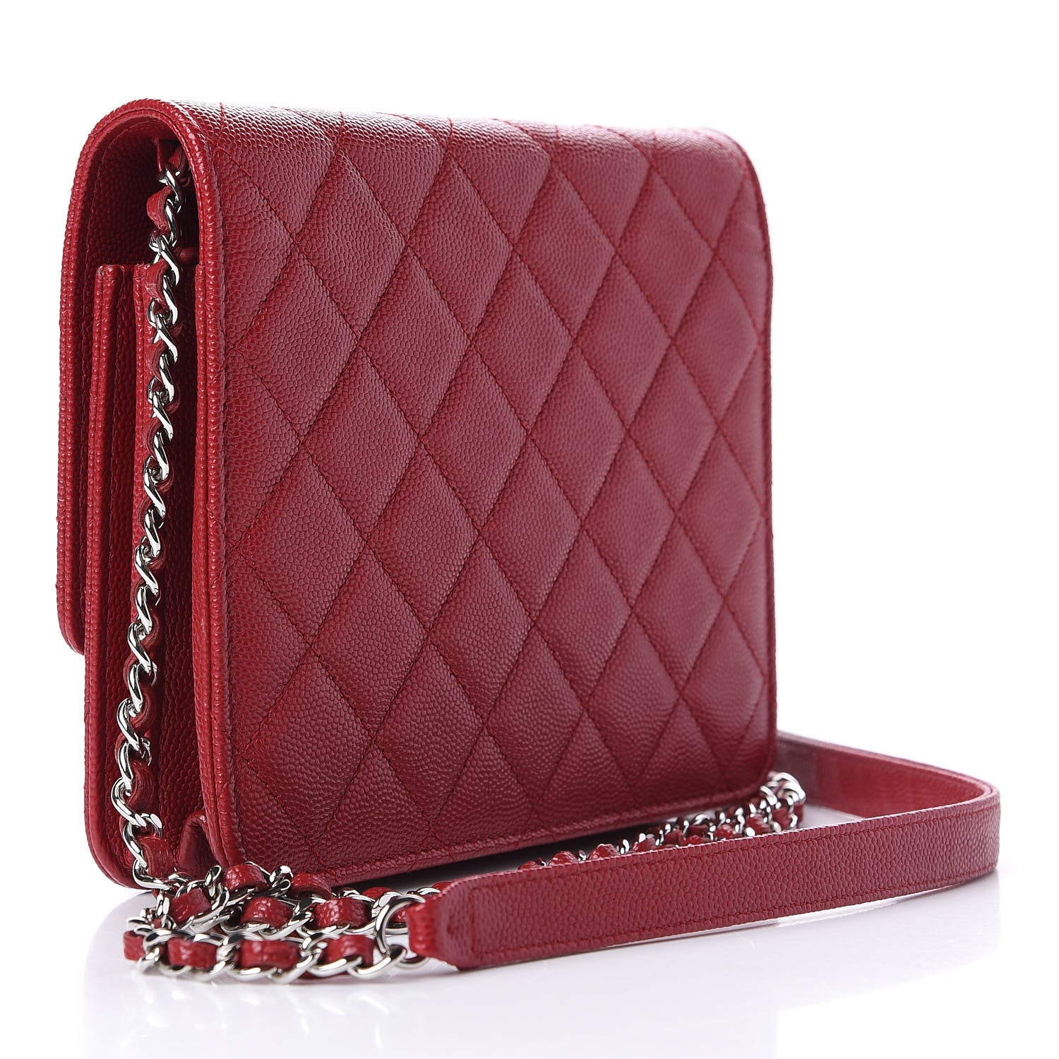 Chanel Caviar Quilted Square Wallet On Chain WOC Dark Red 3 of 13