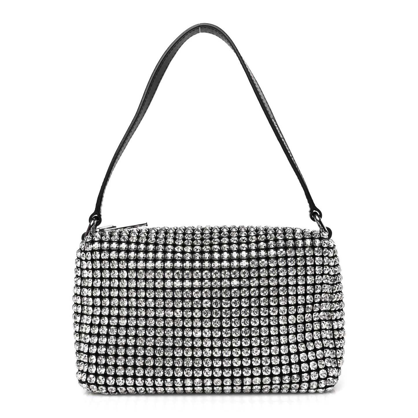 Mesh Crystal Rhinestone Mini Heiress Pouch Black Silver