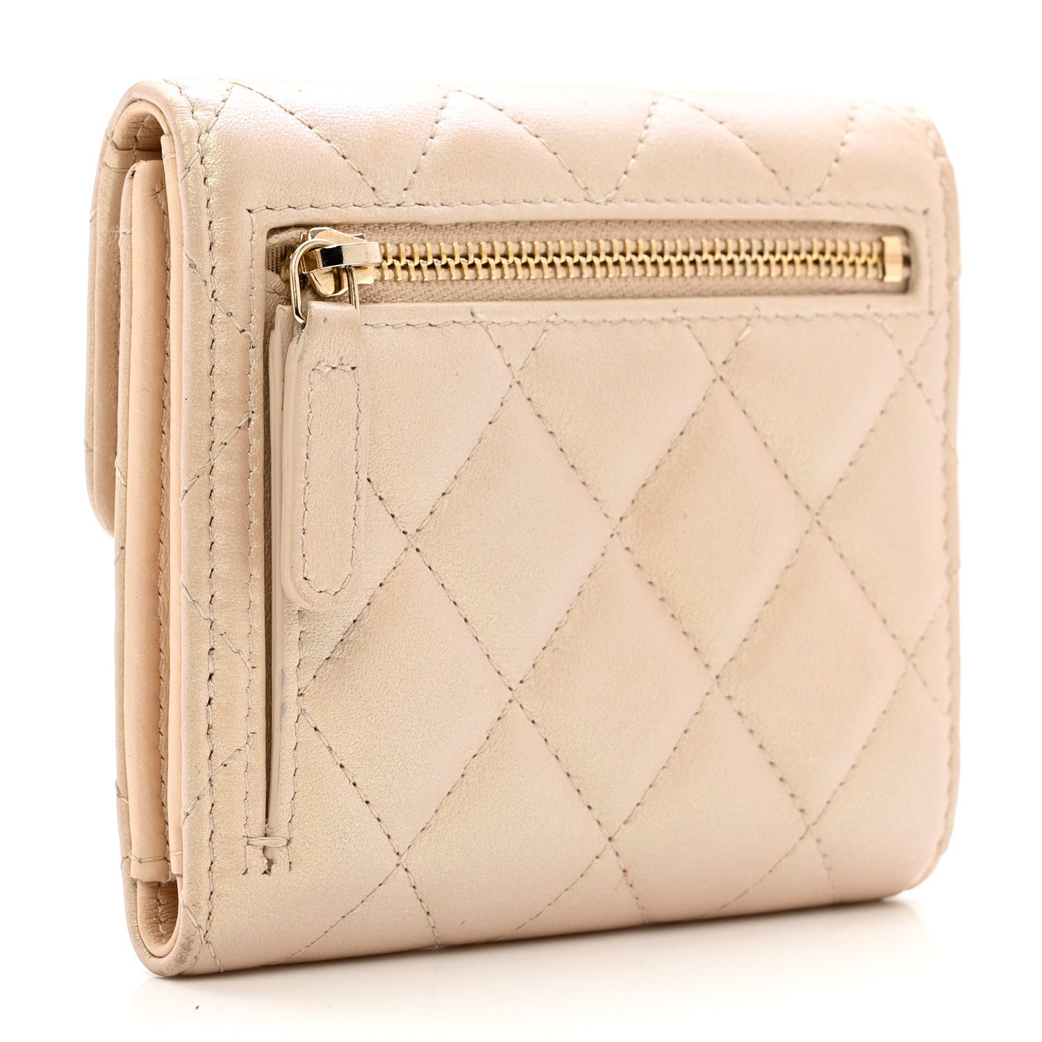 Chanel Iridescent Calfskin Quilted Compact Flap Wallet Beige 3 of 11