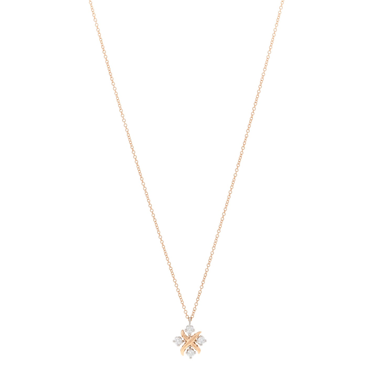 18K Rose Gold Platinum Diamond Schlumberger Lynn Pendant Necklace