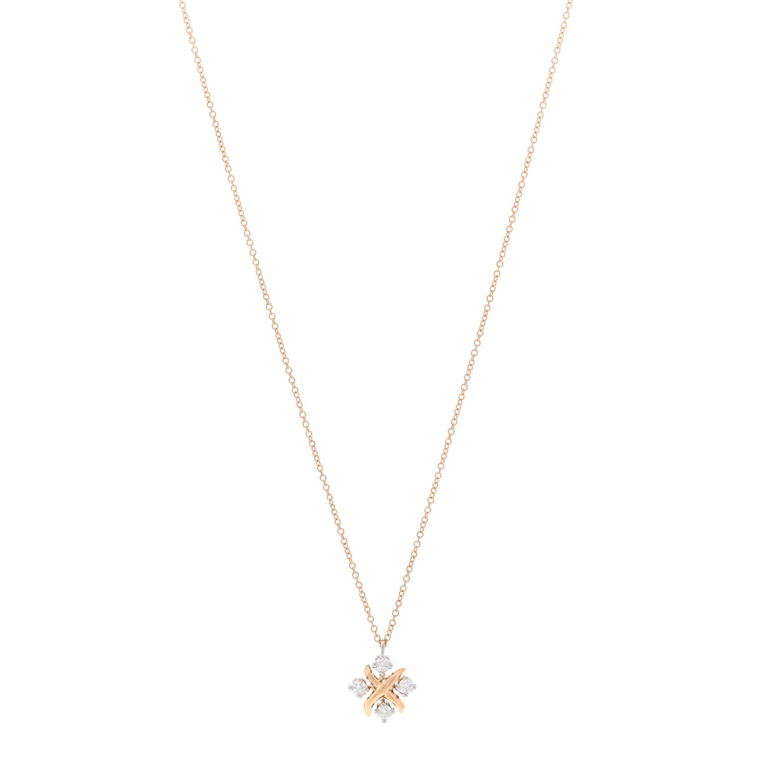 Tiffany 18K Rose Gold Platinum Diamond Schlumberger Lynn Pendant Necklace 1 of 5
