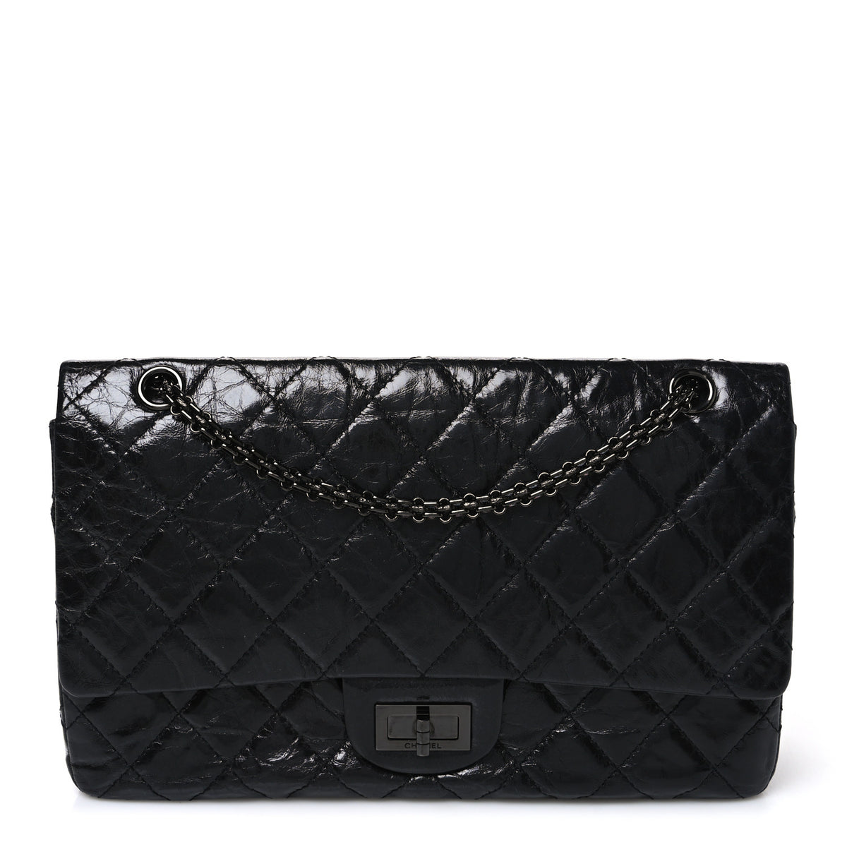 Glazed Aged Calfskin Quilted 2.55 Reissue 227 Flap So Black