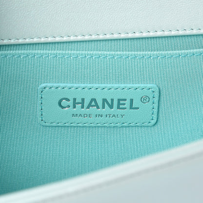 Chanel Iridescent Lambskin Chevron Quilted Medium Boy Flap Blue 6 of 13
