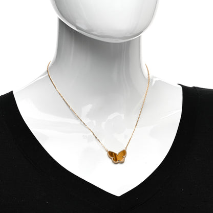 Van Cleef & Arpels 18k Yellow Gold Tiger Eye Lucky Alhambra Butterfly Pendant Necklace 2 of 6