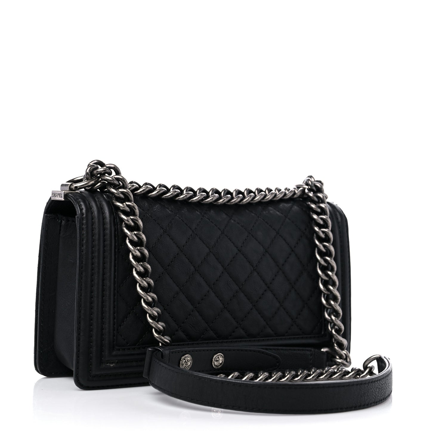 Calfskin Quilted Metal Embellished Paris Dallas Medium Boy Flap Black