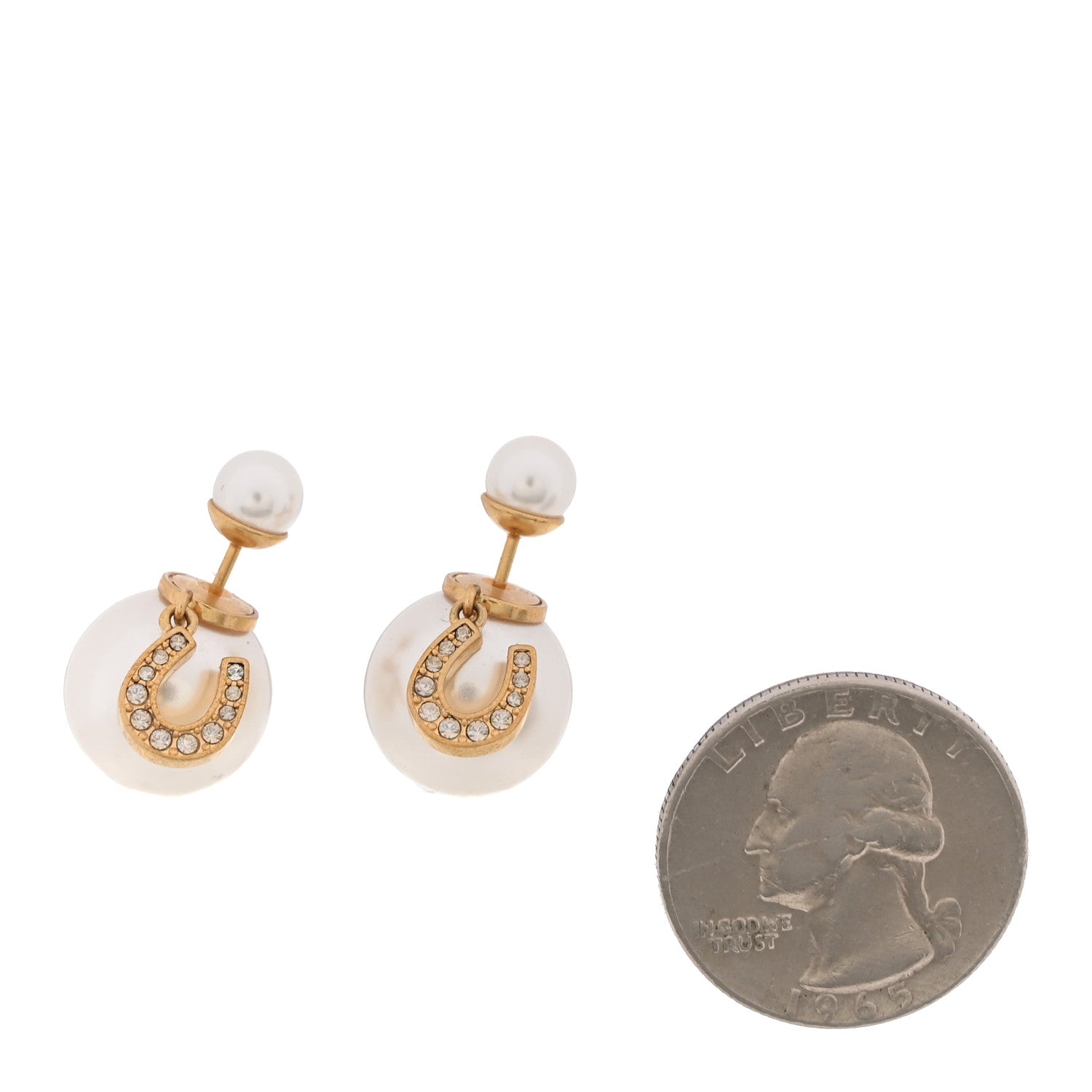 Christian Dior Pearl Crystal Horseshoe Earrings Gold 2 of 5