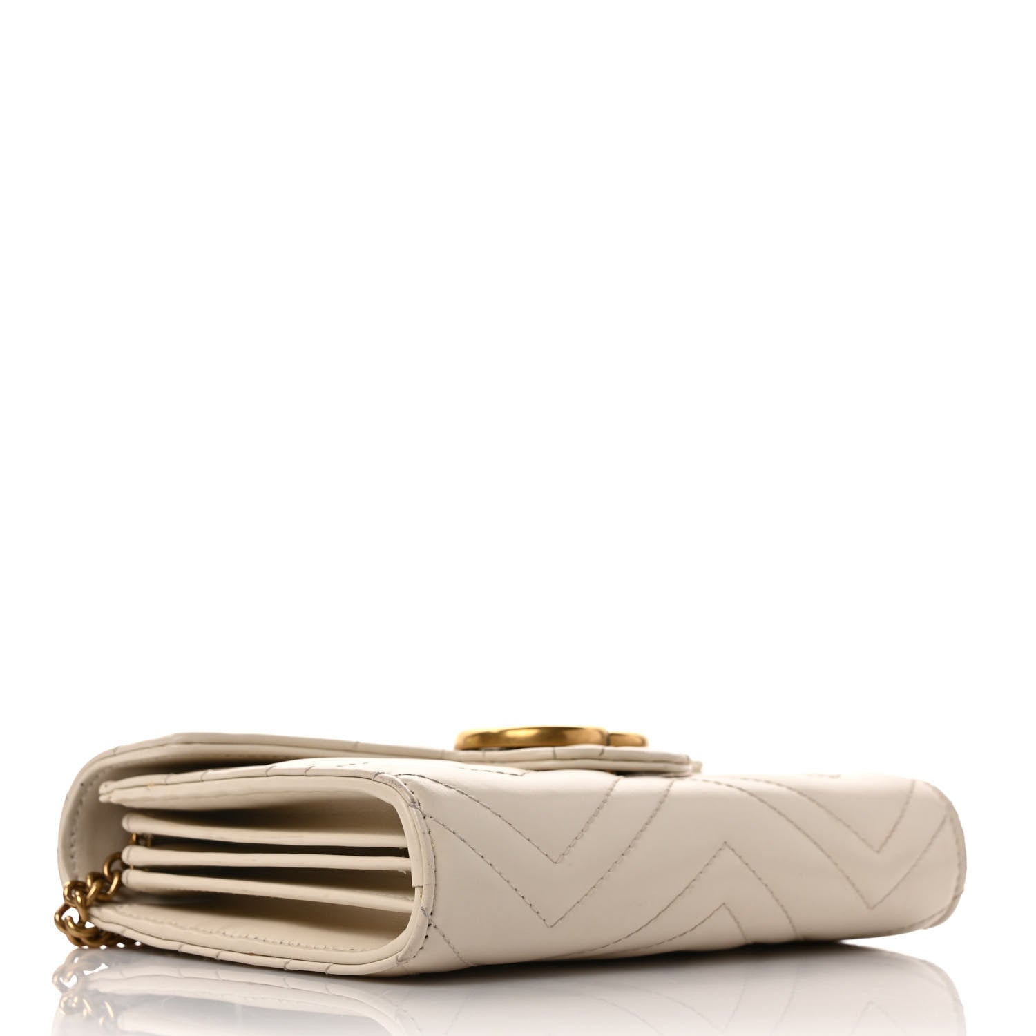 Gucci Calfskin Matelasse GG Marmont Chain Wallet Mystic White 4 of 9
