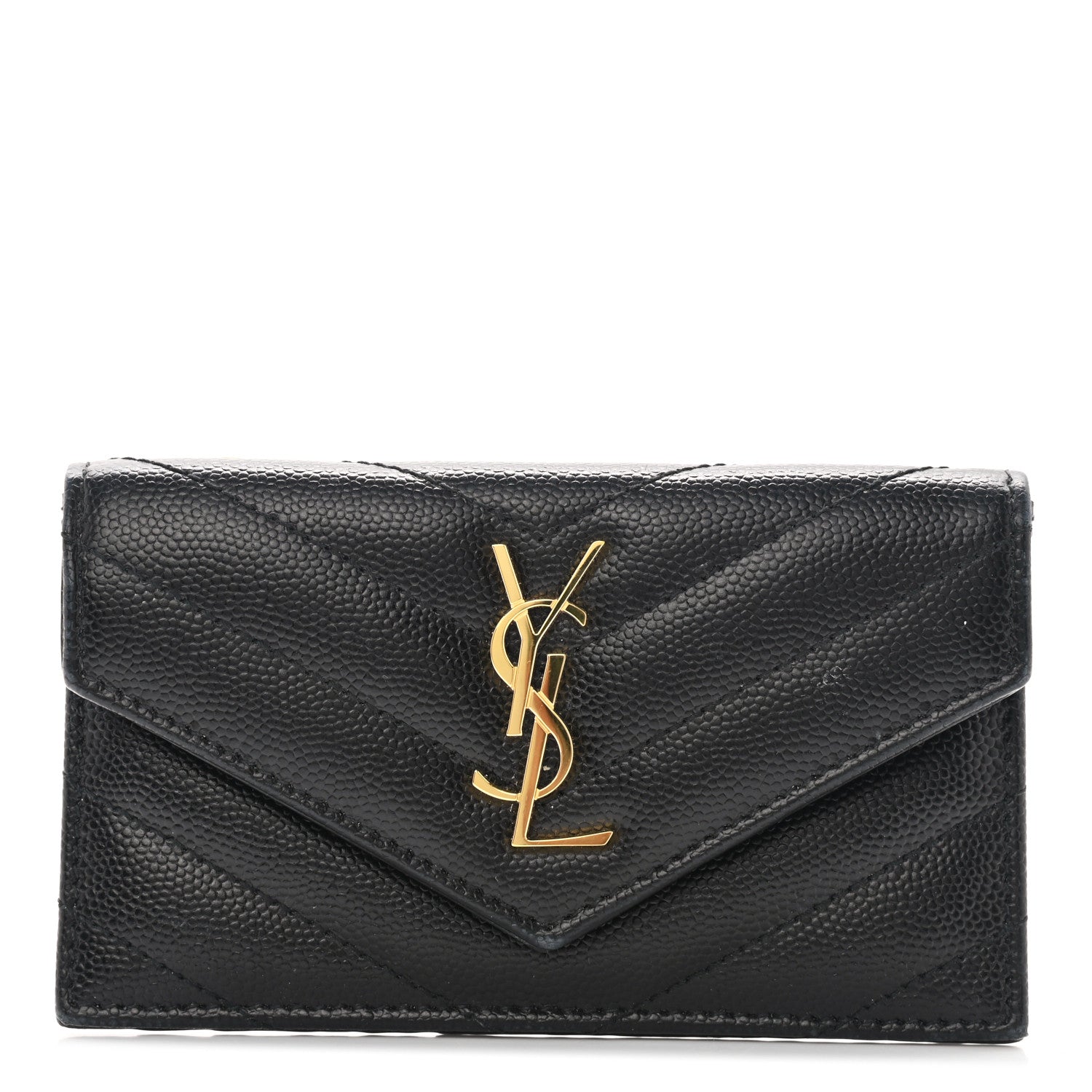 Saint Laurent Grain De Poudre Matelasse Chevron Monogram Compact Wallet Black 1 of 6