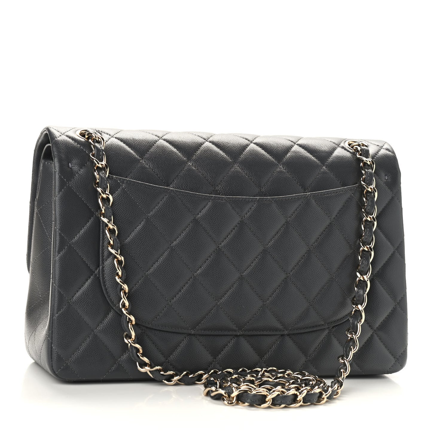 Caviar Quilted Jumbo Double Flap Dark Grey