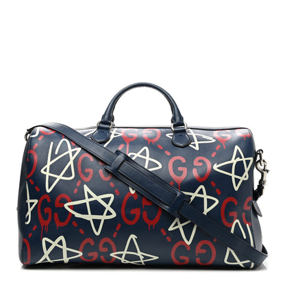 Gucci Calfskin GucciGhost Print Duffle Blue Agata Hibiscus Red 1 of 13