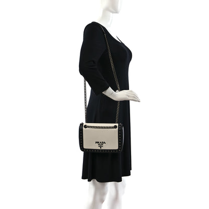 Prada Vitello Studded Crossbody White Black 2 of 9