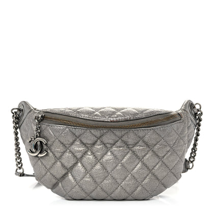 Chanel Metallic Calfskin Quilted Banane Waist Bag Fanny Pack Dark Silver 1 of 14