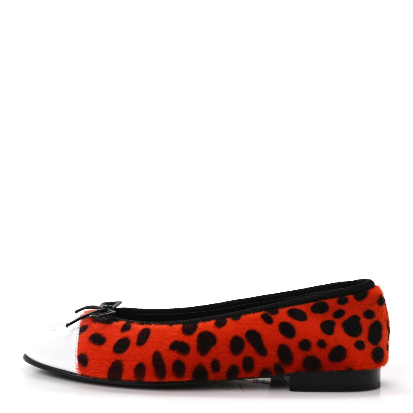 Pony Hair Patent Calfskin Cap Toe CC Ballerina Flats 39 Orange Black White