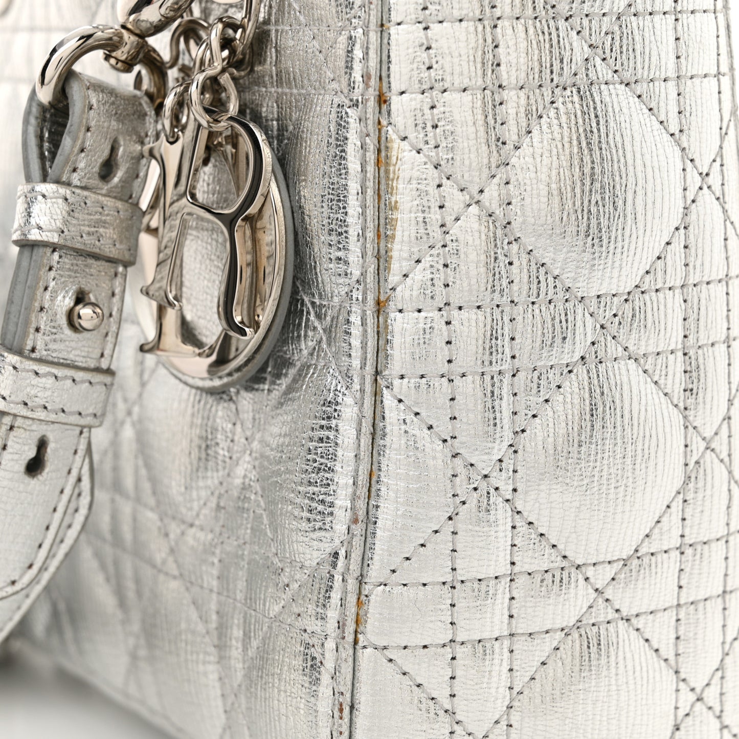 Metallic Grained Calfskin Cannage Small Lucky Badges My Lady Dior Silver