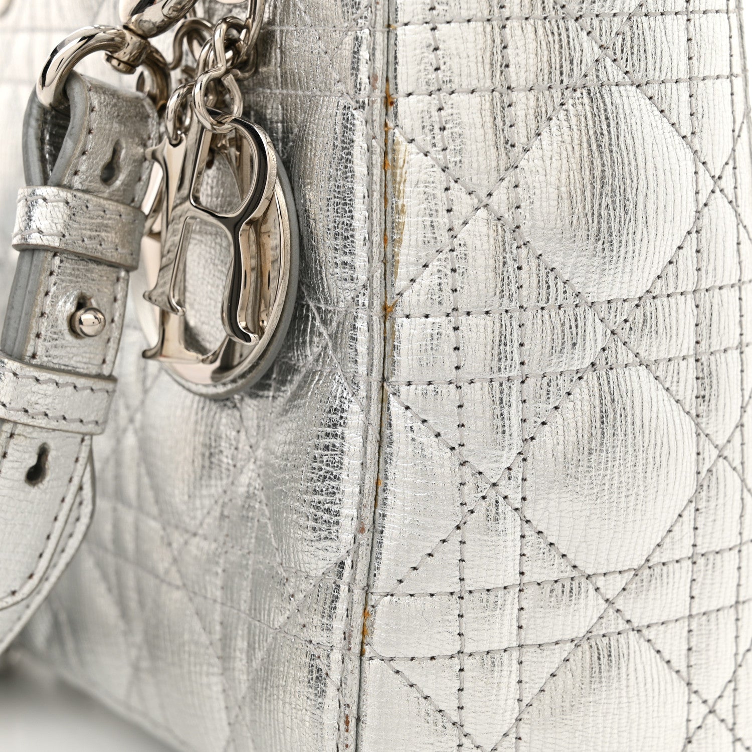 Christian Dior Metallic Grained Calfskin Cannage Small Lucky Badges My Lady Dior Silver 15 of 16