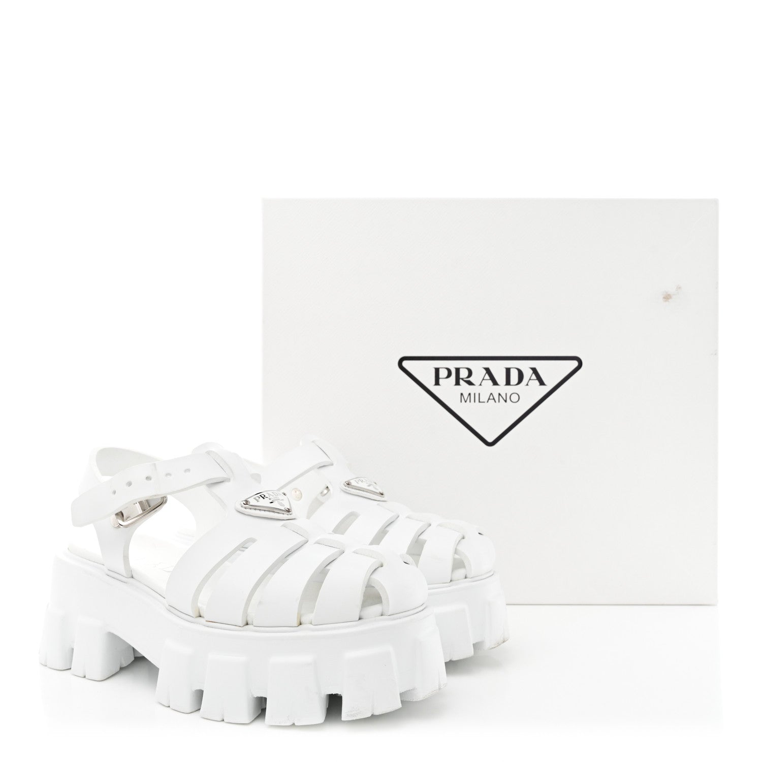 Prada Foam Rubber Metal Triangle Logo Monolith 55mm Cage Sandals 35 White 11 of 11