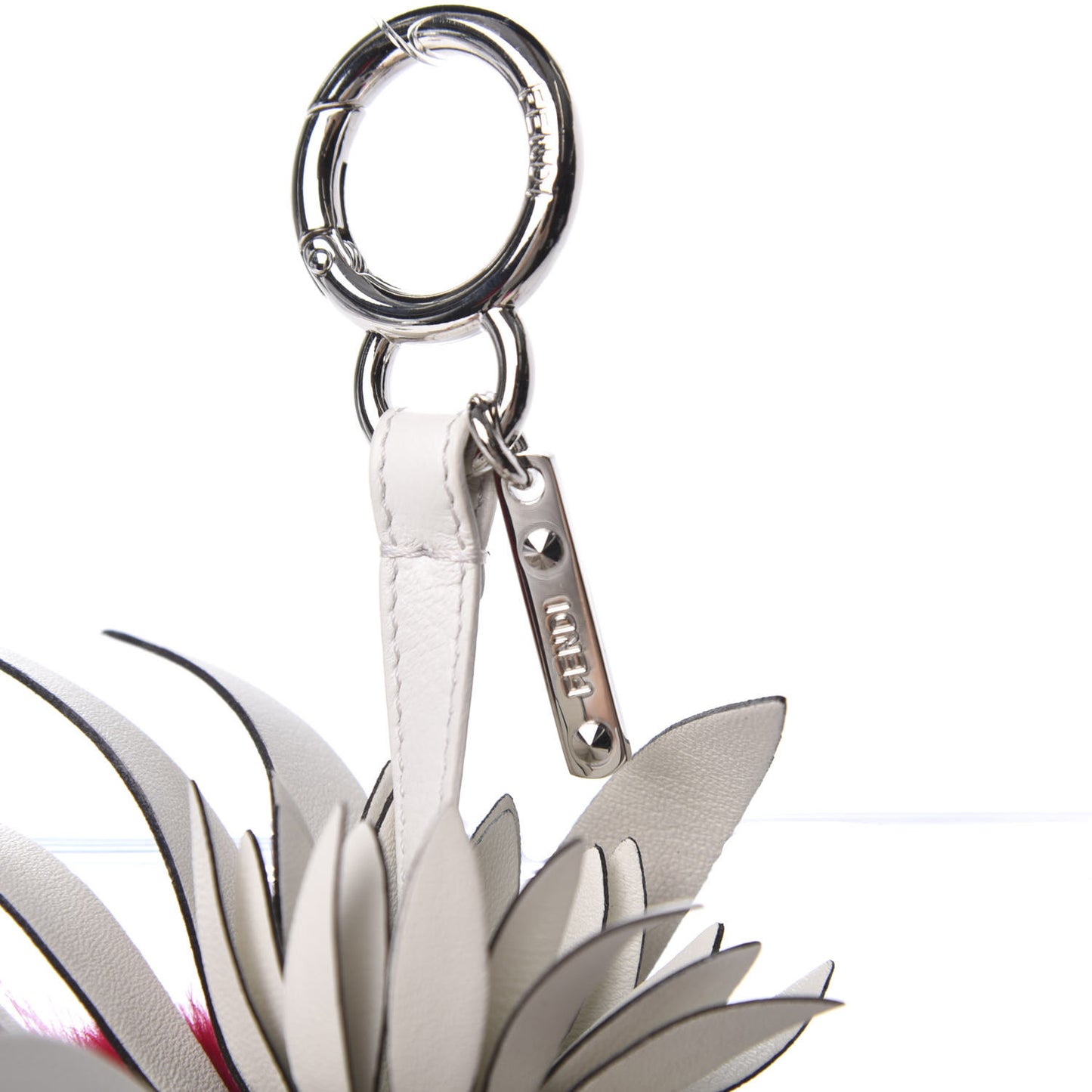 Fox Rabbit Fur Nappa Pineapple Bag Charm Fuxia White