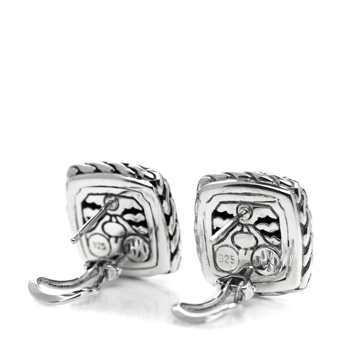 Sterling Silver Classic Chain Square Hammered Stud Earrings