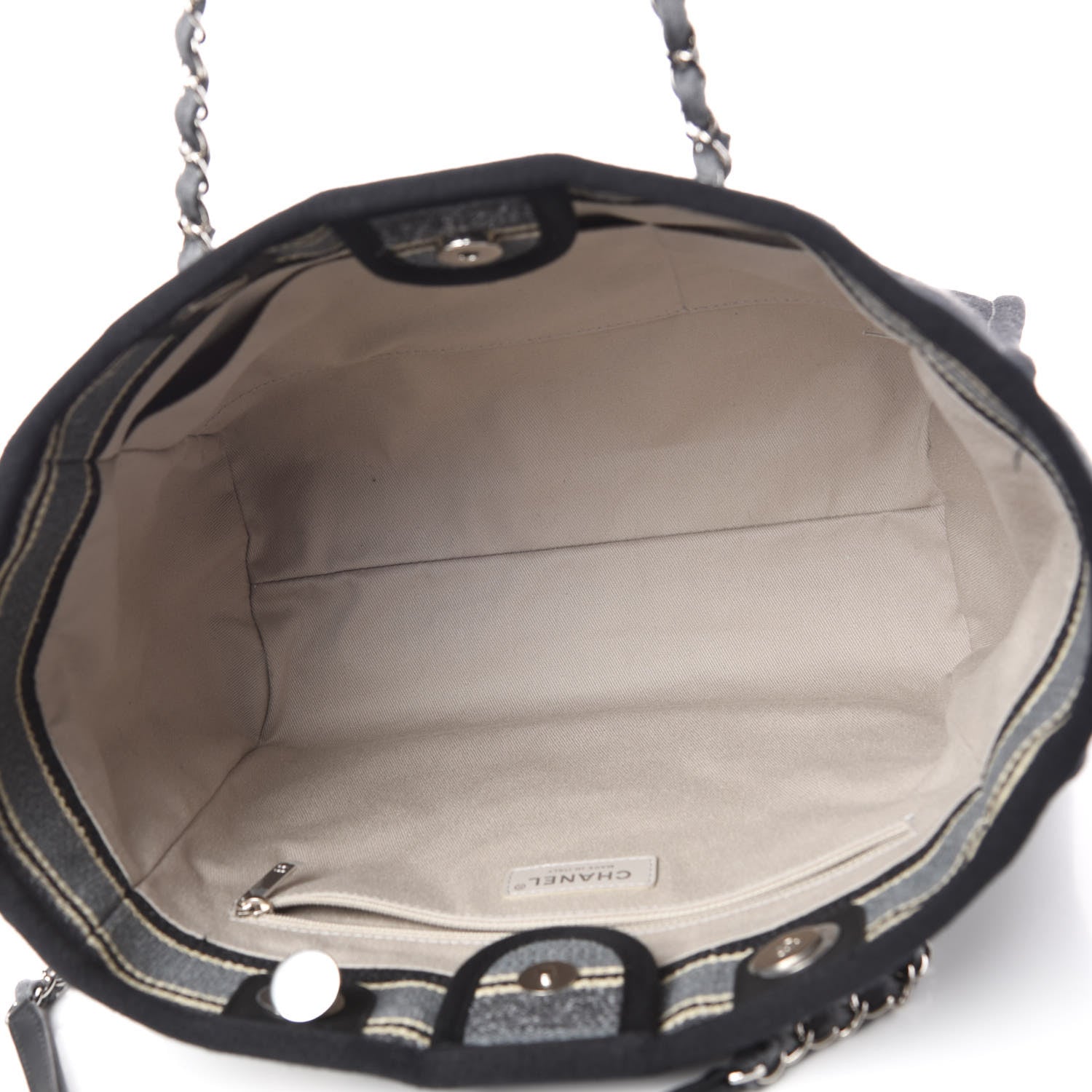 Chanel Striped Canvas Small Deauville Tote Grey Black 5 of 10