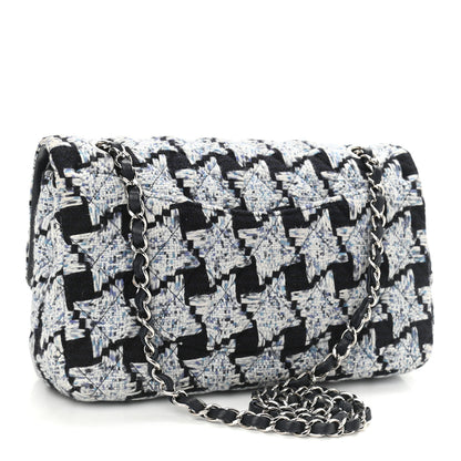 Chanel Tweed Quilted Medium Double Flap Black White Light Blue 3 of 12
