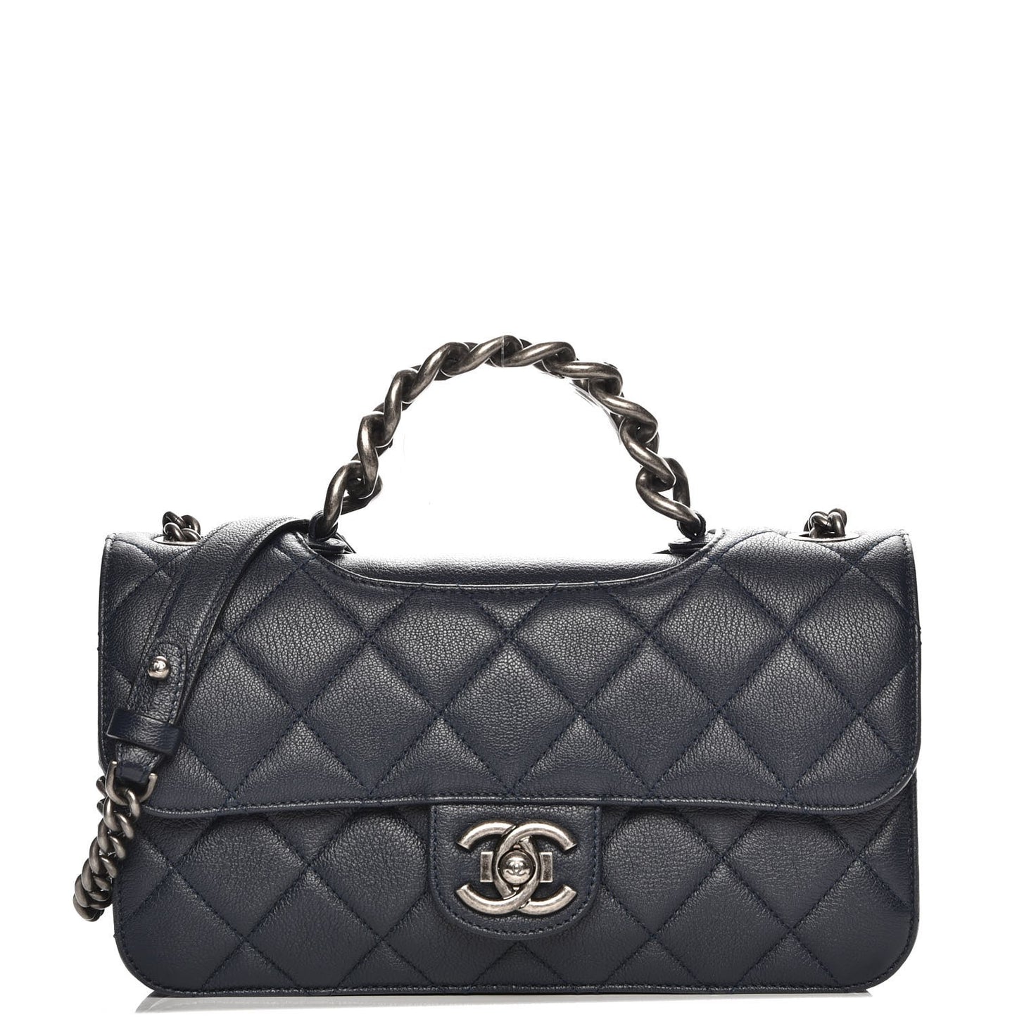 Goatskin Quilted Medium Perfect Edge Flap Navy Blue