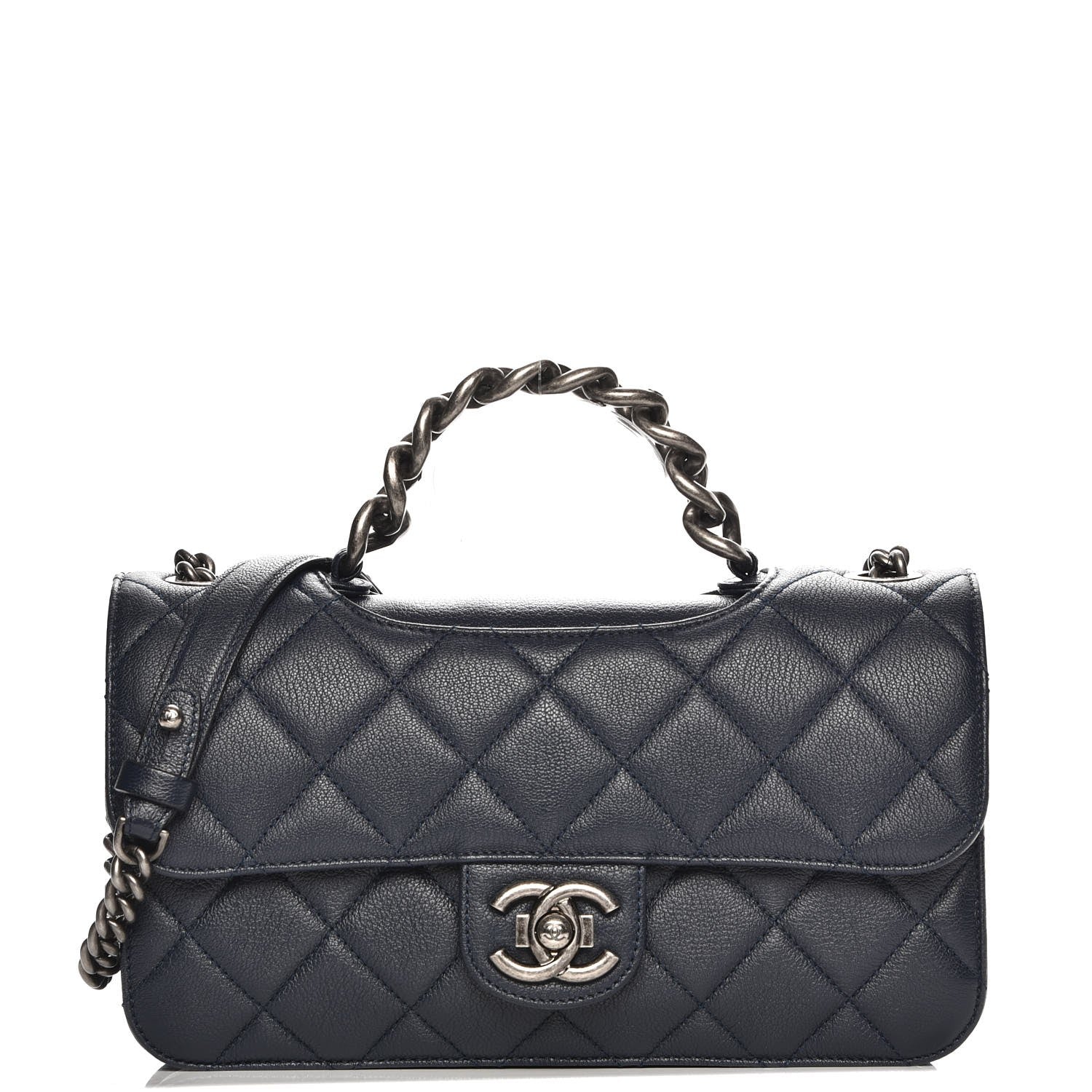 Chanel Goatskin Quilted Medium Perfect Edge Flap Navy Blue 1 of 8