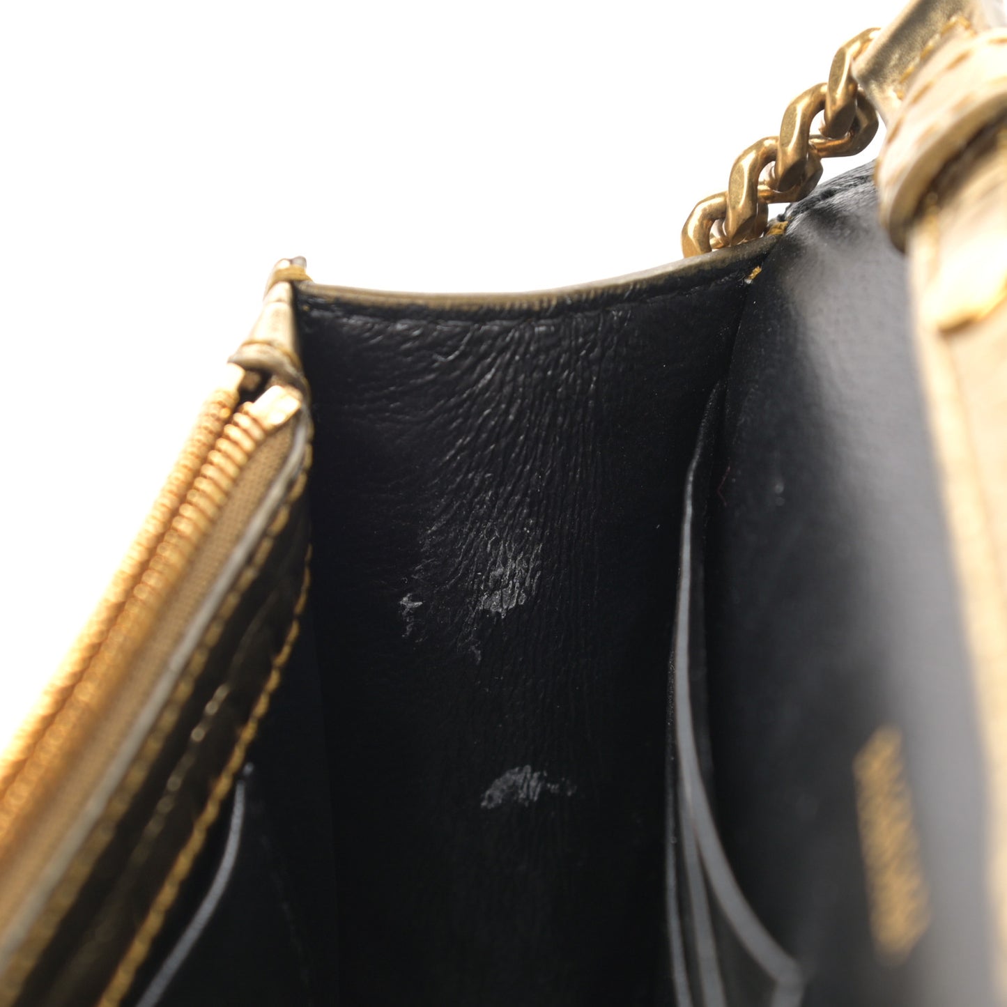 Metallic Calfskin Crocodile Embossed Hourglass Chain Bag Gold