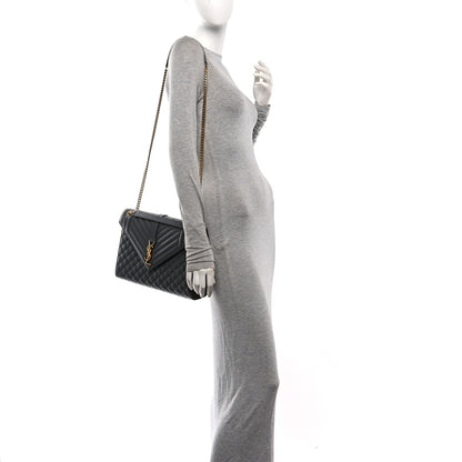 Saint Laurent Grain De Poudre Textured Mixed Matelasse Triquilt Large Monogram Satchel Anthracite 2 of 10