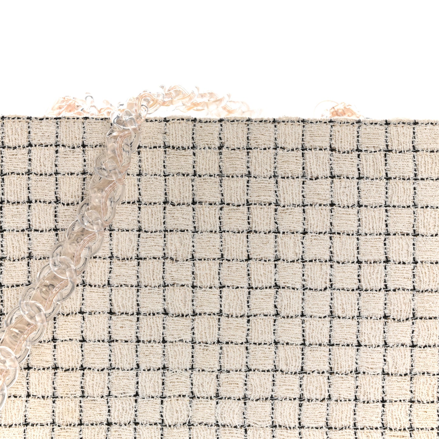 Tweed Resin Small Zipped Shopping Bag White Black
