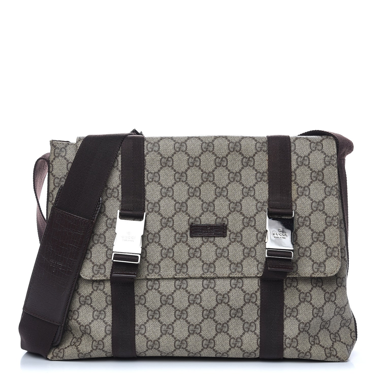 Gucci GG Plus Monogram Large Double Buckle Flap Messenger Bag Beige Dark Brown 1 of 9