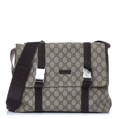 Gucci GG Plus Monogram Large Double Buckle Flap Messenger Bag Beige Dark Brown 1 of 9