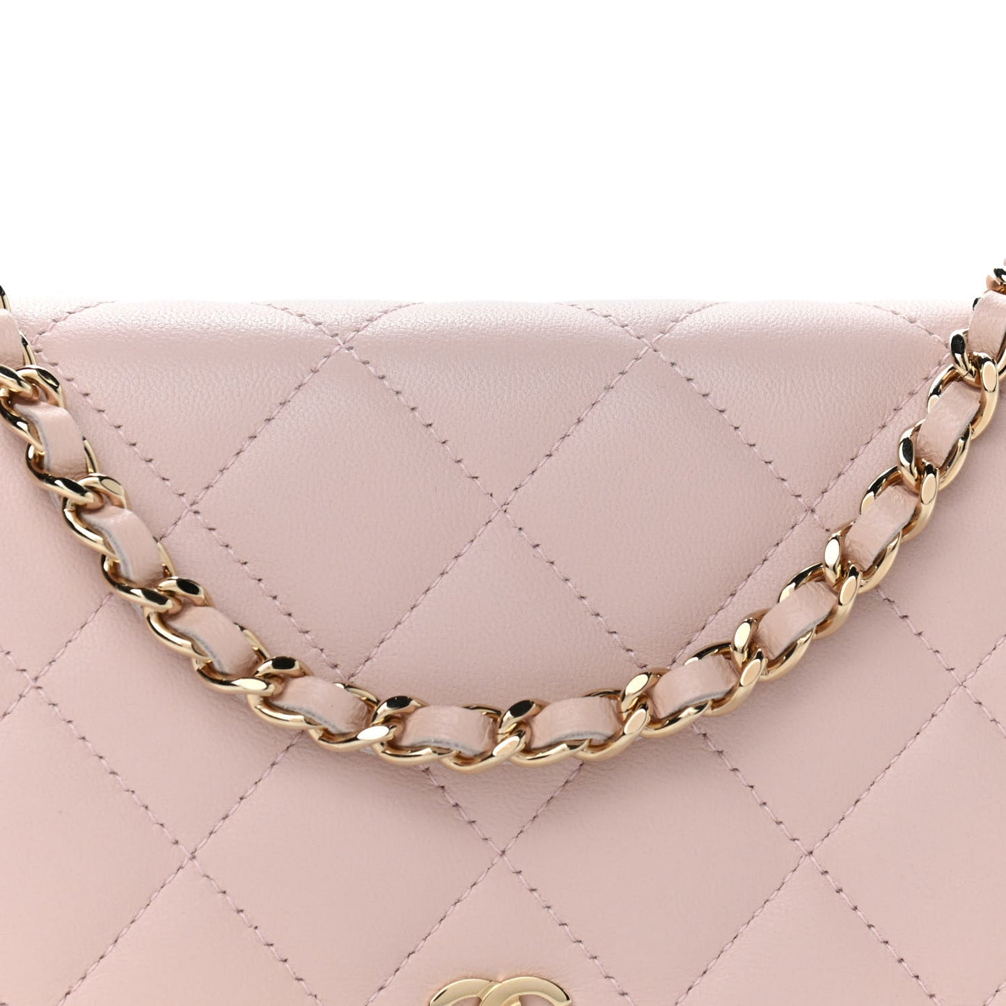 Lambskin Quilted Wallet On Chain WOC Light Pink