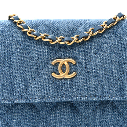 Chanel Denim Quilted CC Pearl Crush Clutch With Chain Blue 9 of 11