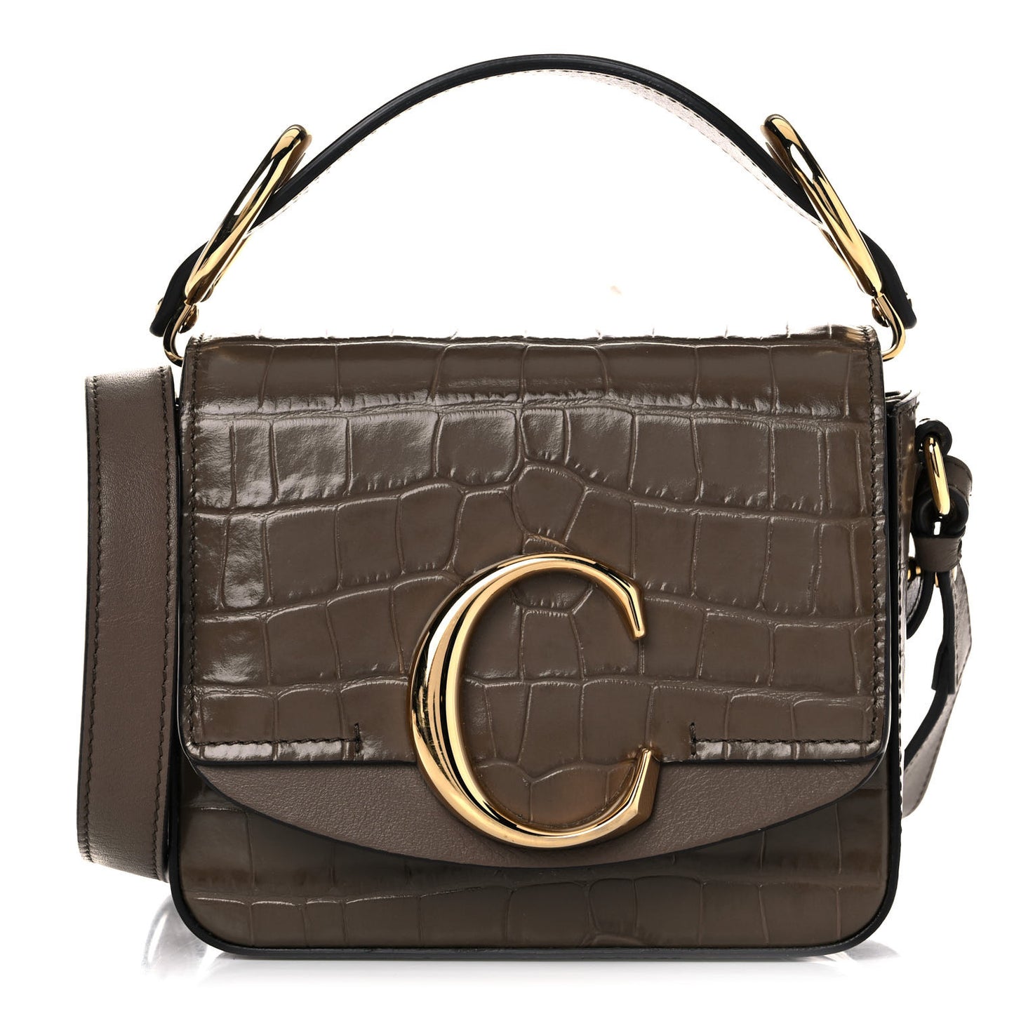 Calfskin Crocodile Embossed Mini C Bag Army Green