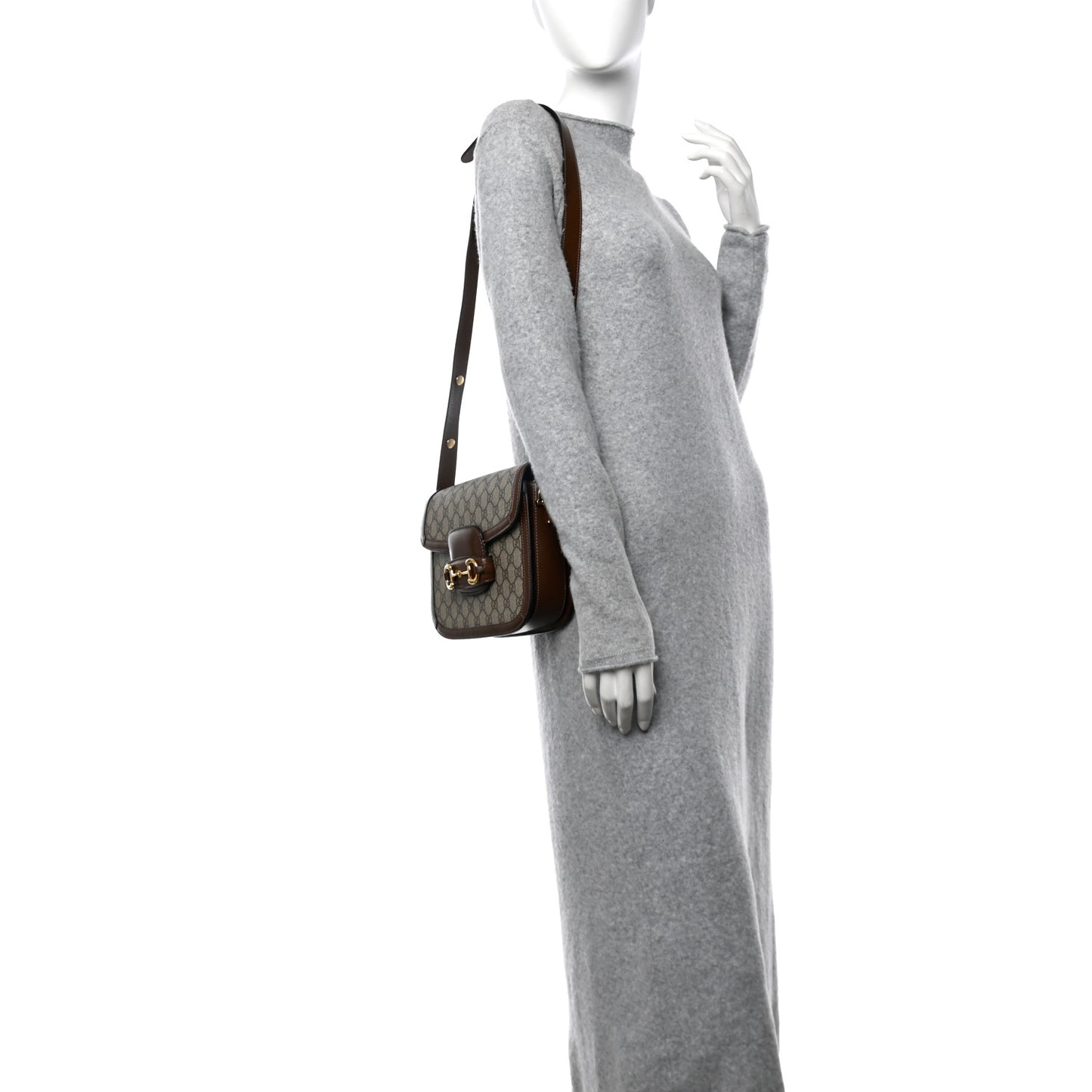 GG Supreme Monogram Horsebit 1955 Shoulder Bag Beige Brown Sugar