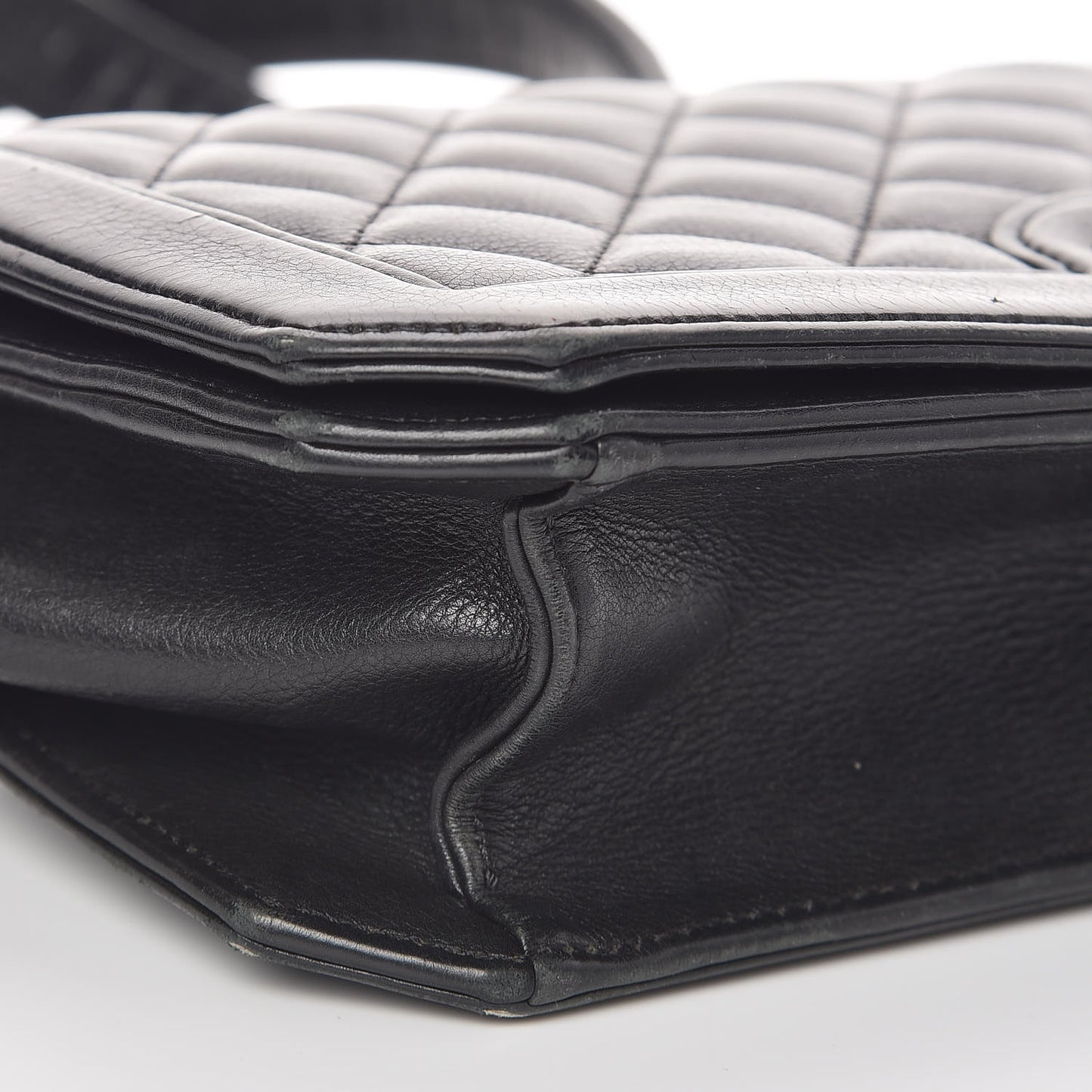 Grained Calfskin Quilted Medium Flap Black