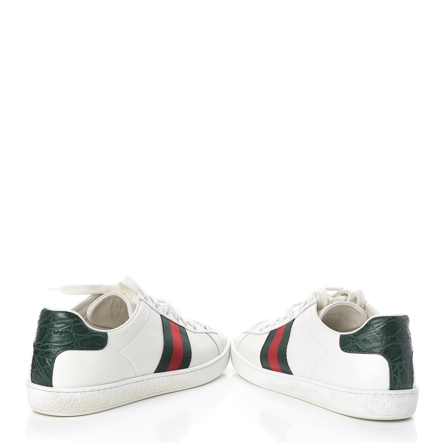 Calfskin Crocodile Web Womens Ace Sneakers 37.5 White Green